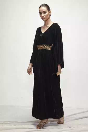 black plain velvet kaftaan