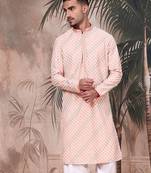 Light pink cotton sequins kurta for mens