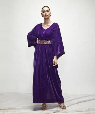 violet plain velvet kaftaan 1