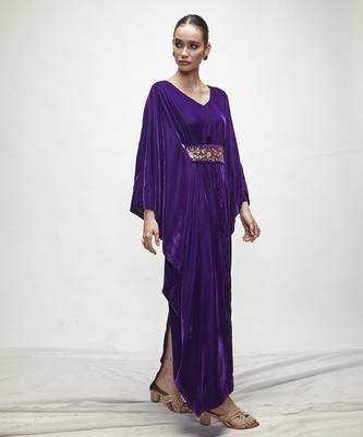 violet plain velvet kaftaan 3