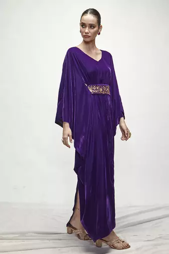 violet plain velvet kaftaan