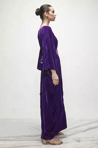 violet plain velvet kaftaan