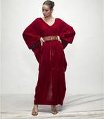 Maroon plain velvet kaftaan
