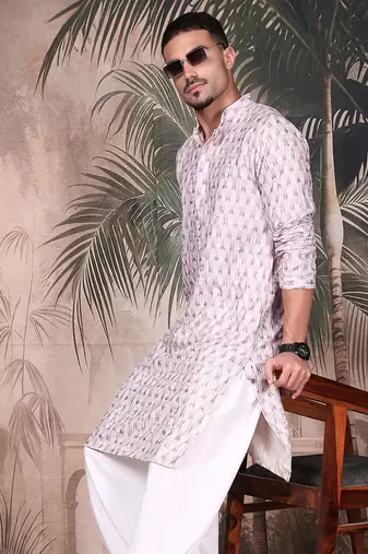 Voilet cotton printed kurta for mens