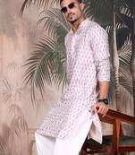 Voilet cotton printed kurta for mens
