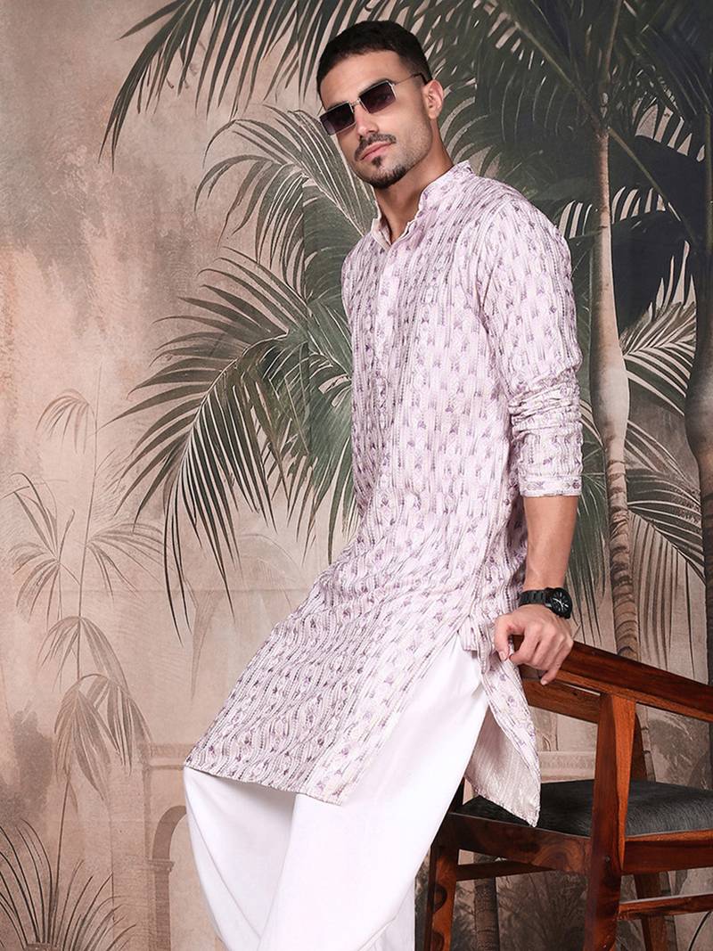 Voilet cotton printed kurta for mens