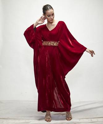 Maroon plain velvet kaftaan 2