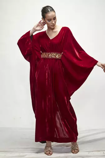 Maroon plain velvet kaftaan
