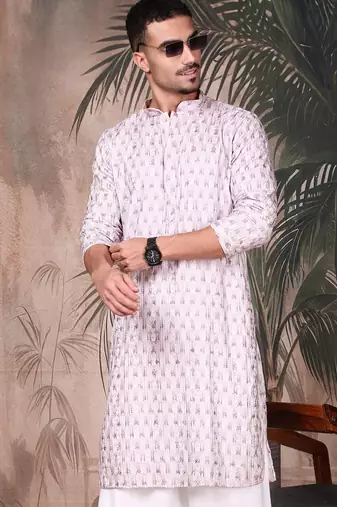Voilet cotton printed kurta for mens