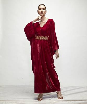 Maroon plain velvet kaftaan 3