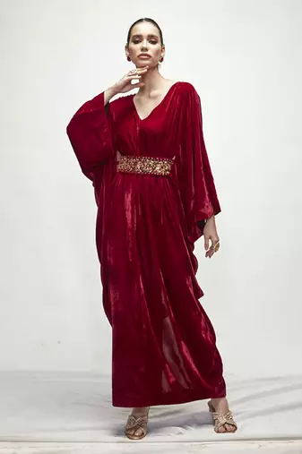Maroon plain velvet kaftaan