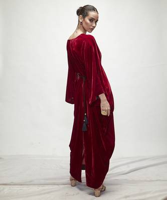 Maroon plain velvet kaftaan 4