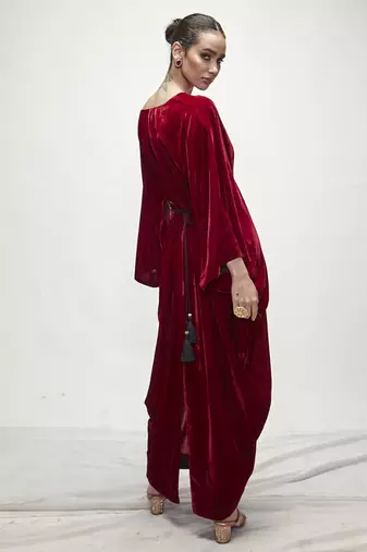 Maroon plain velvet kaftaan