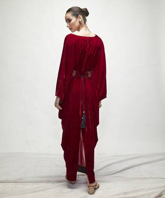 Maroon plain velvet kaftaan 5