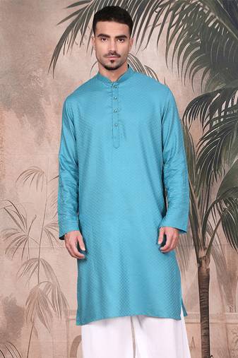 Sea green cotton textured kurta for mens