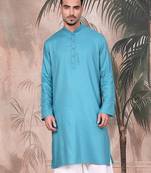 Sea green cotton textured kurta for mens