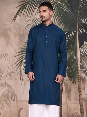 Blue cotton textured kurta for mens 1