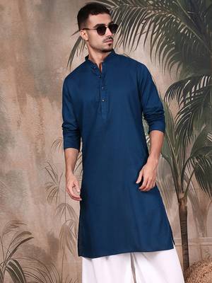 Blue cotton textured kurta for mens 2