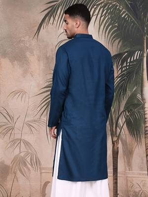 Blue cotton textured kurta for mens 4