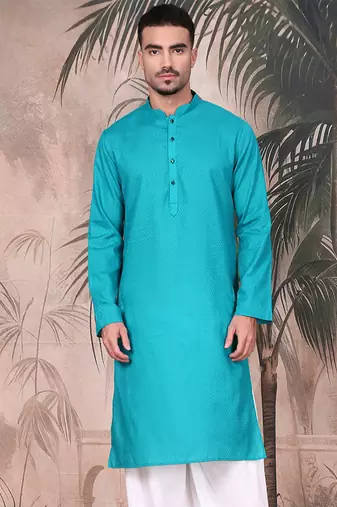 Ses green cotton textured kurta for mens