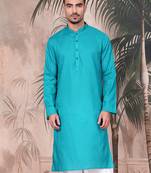 Ses green cotton textured kurta for mens
