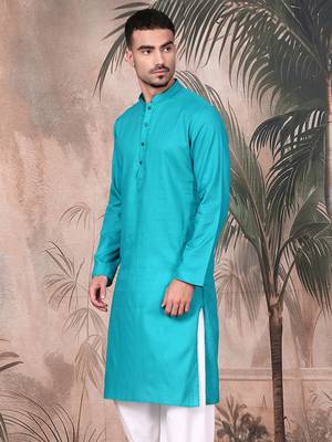 Ses green cotton textured kurta for mens 2