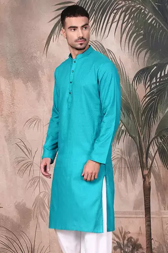 Ses green cotton textured kurta for mens