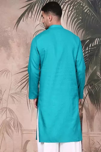 Ses green cotton textured kurta for mens
