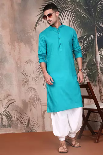 Ses green cotton textured kurta for mens