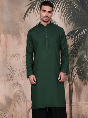 Deep green cotton textured kurta for mens 1