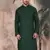 Deep green cotton textured kurta for mens