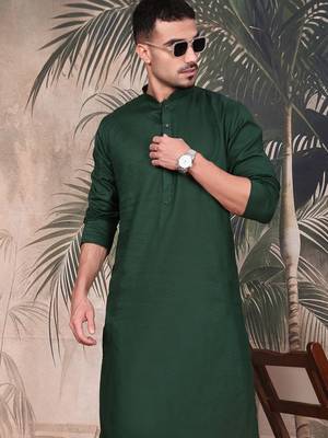 Deep green cotton textured kurta for mens 2