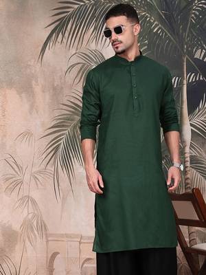 Deep green cotton textured kurta for mens 3