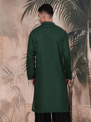 Deep green cotton textured kurta for mens 4