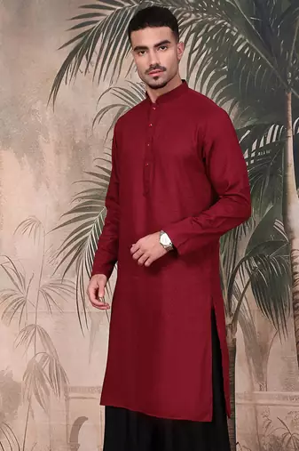 Maroon cotton textured kurta for mens