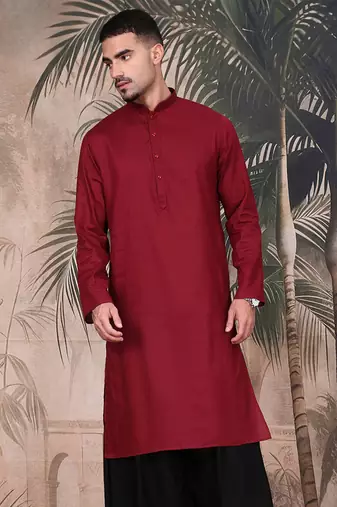 Maroon cotton textured kurta for mens