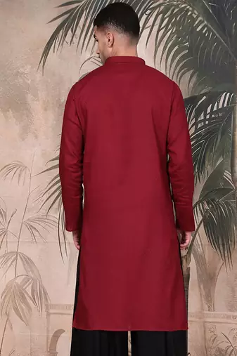 Maroon cotton textured kurta for mens