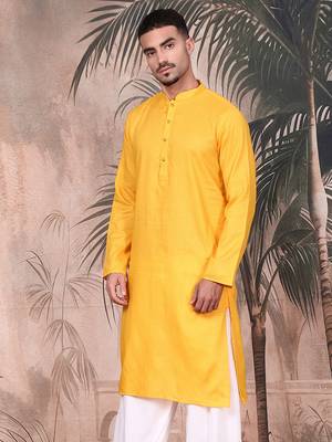 Mustard cotton textured kurta for mens 1