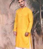 Mustard cotton textured kurta for mens