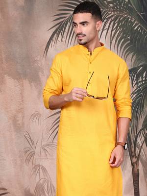 Mustard cotton textured kurta for mens 3