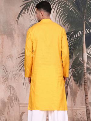 Mustard cotton textured kurta for mens 4