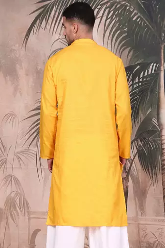 Mustard cotton textured kurta for mens