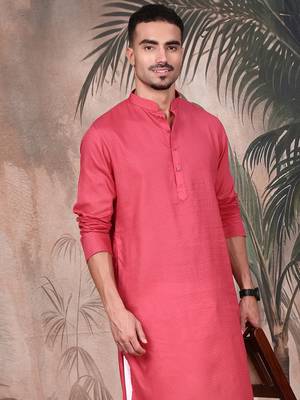 Pink cotton textured kurta for mens 1