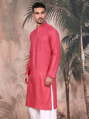 Pink cotton textured kurta for mens 2