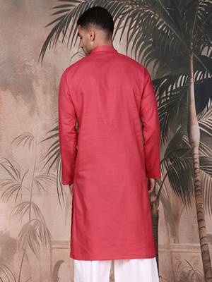 Pink cotton textured kurta for mens 4