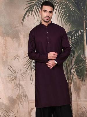 Purple cotton textured kurta for mens 1