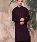 Purple cotton textured kurta for mens