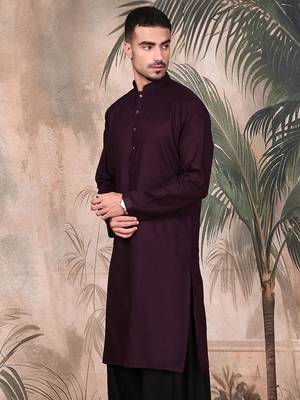 Purple cotton textured kurta for mens 2