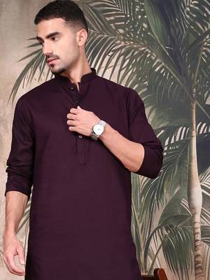 Purple cotton textured kurta for mens 3