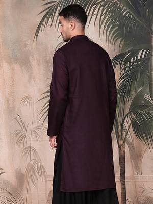 Purple cotton textured kurta for mens 4